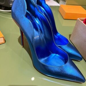 Christian Louboutin Hot Chick Metallic Blue High Heel Stilettos